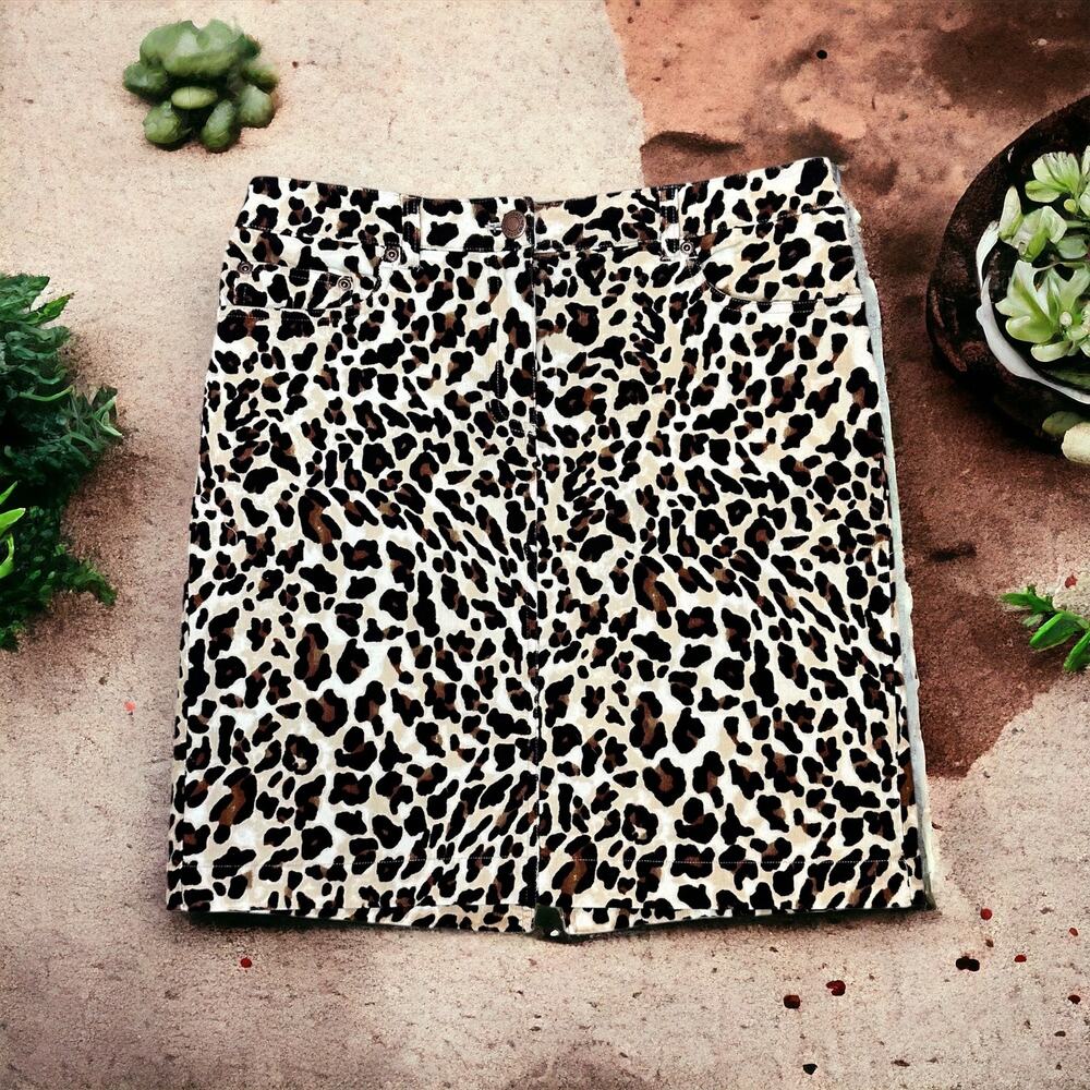 Jones of New York Corduroy Leopard Print Stretch Jean Skirt EUC